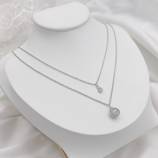 [80890] 80890  كوليه سلفر روديوم دورين كورة فصوص مايكرو زيركون ماركة واي اس اكس