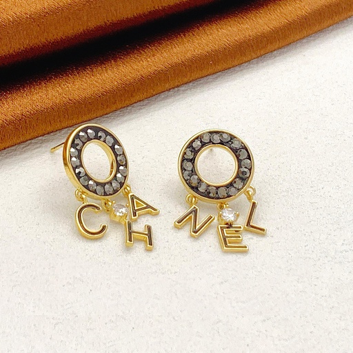 [34413] 34413  حلق جولد بريمة  حلقة عمود فضة عيار 925  ماركة شانل فصوص  مركزت