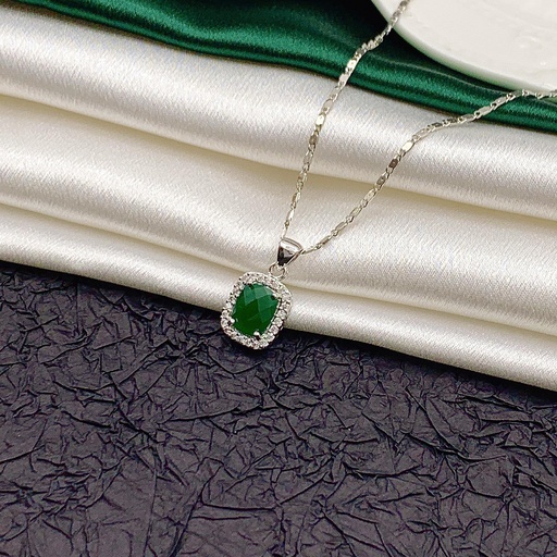 [80945] 80945 كوليه سلفر مربع روديوم  فصوص مايكرو زيركون ماركة واي اس اكس